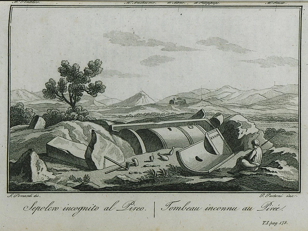Incisione da - Viaggio nella Grecia fatto negli anni 1804, 1805 e 1806, sepolcro incognito al Preo